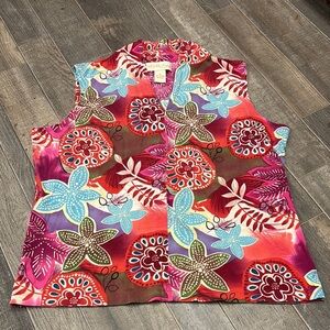 Parisian Signature Silk Blend Sleeveless Floral‎ Hawaiian Top Size XL